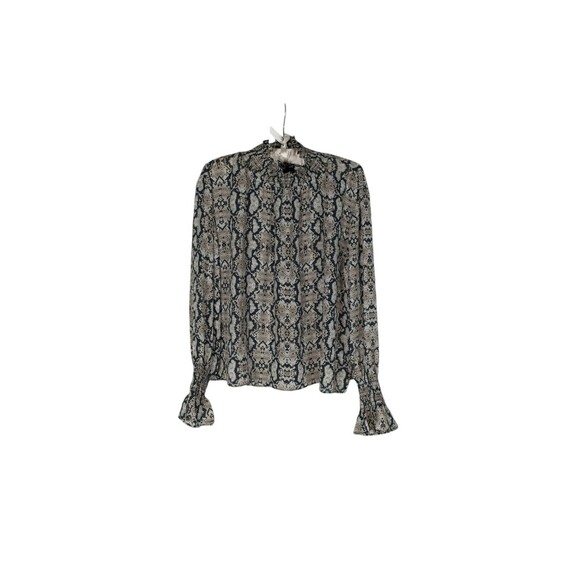 Shinestar Blouse 1X Snakeskin Print Mock Neck Long Sleeve Ruffle Reptilian Vibes - Picture 1 of 7